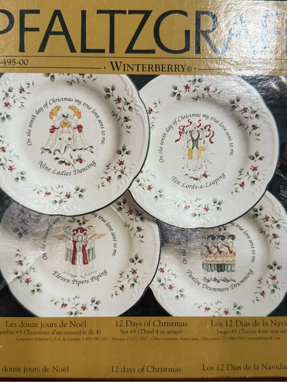 Pfaltzgraff Winterberry 12 Days of Christmas Plates Set #3
